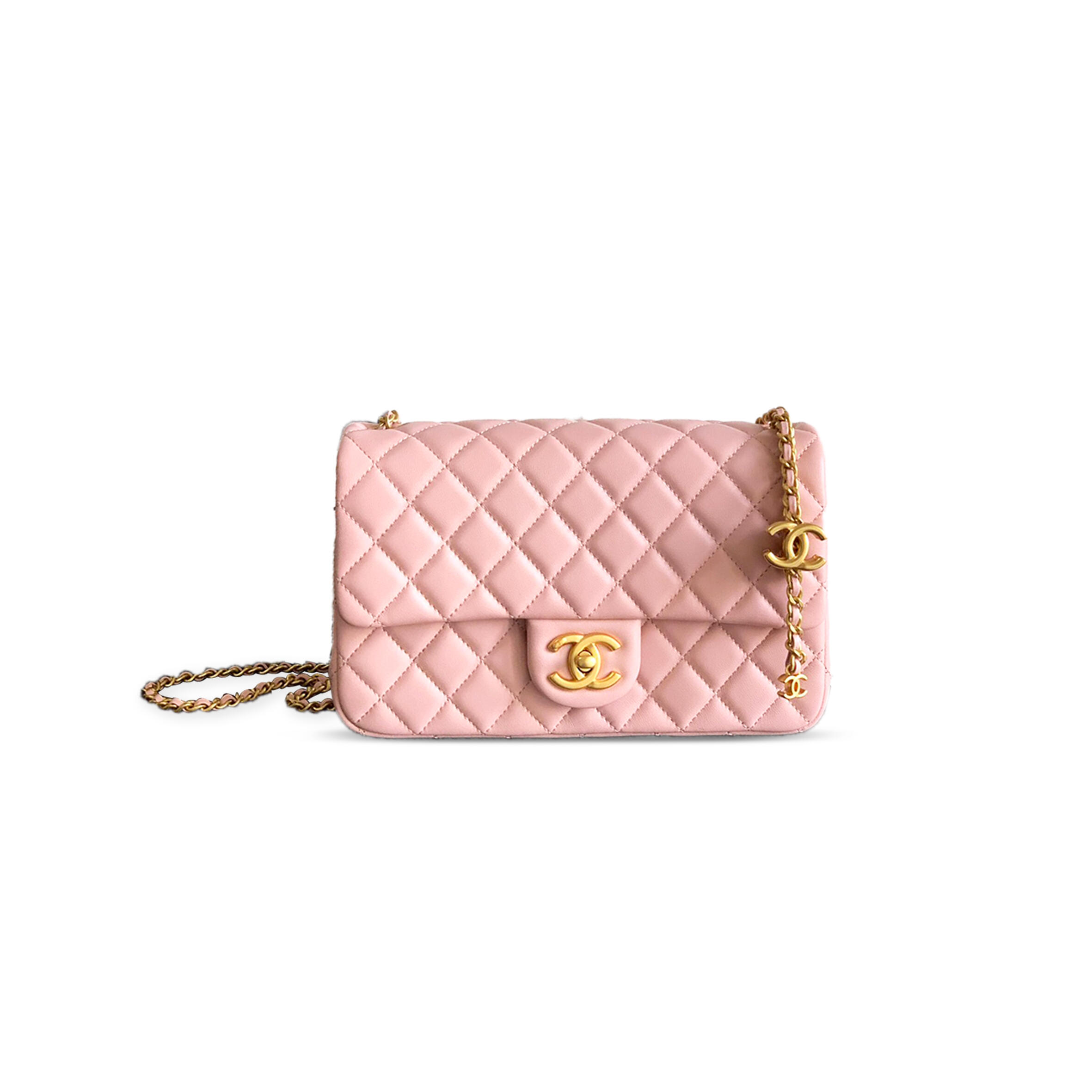 CHANEL MASTER LARGE FLAP BAG SHINY LANBSKIN IN SAKURA POWDER 255308 (23.5*14.5*7cm)